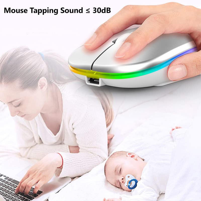 Kabellose Maus mit Bluetooth 5.2, Geräuschlose Bedienung, Sofortige Verbindung, Ultradünn, Kompakt, USB-wiederaufladbar, 2.4GHz, 3-stufige DPI-Umschaltung, Hoch