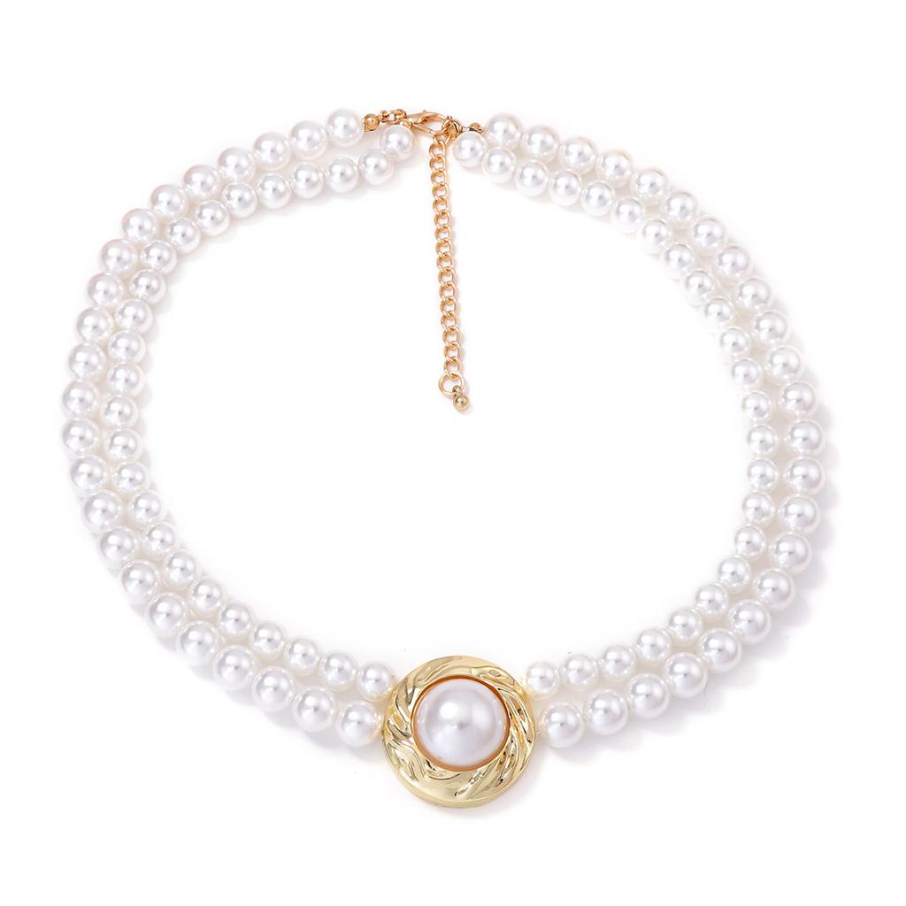 French retro light luxury elegant fashion banquet imitation pearl simple women's necklace earrings women's suit