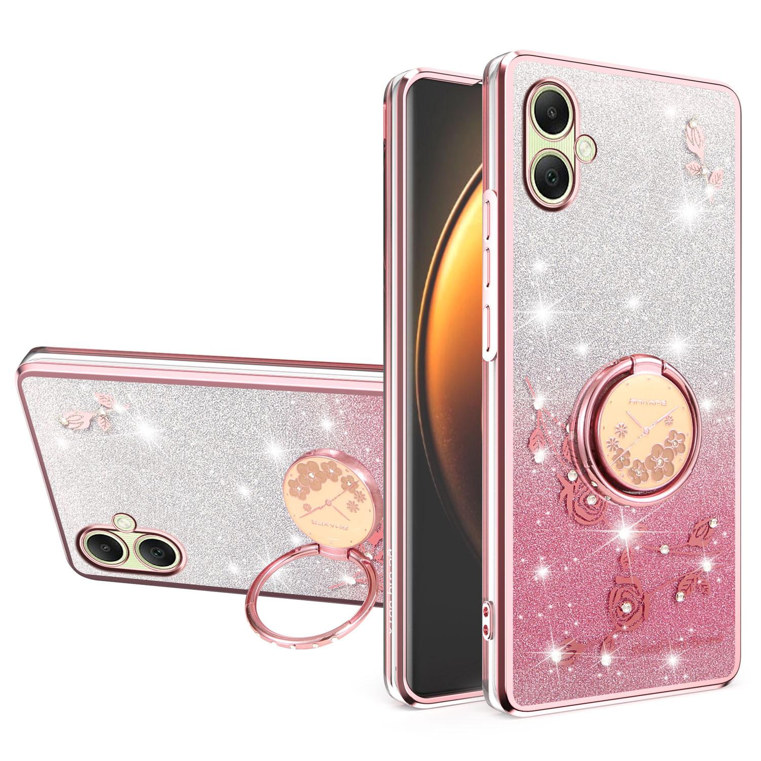 

KADEM Чехол для Samsung Galaxy A07 с кольцом-подставкой из ТПУ, с цветами, градиентный блестящий Rose Gold