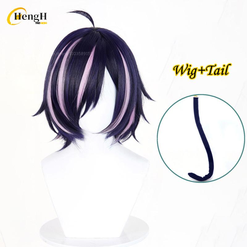 Anime Yurufuwa Hame Neko Short 35cm Mixed Color Cosplay Anime Wig Heat Resistant Synthetic Wigs Halloween + A Wig Cap