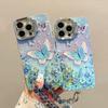 Invisible lens bracket protective film Phone Case For iPhone 15Pro Max 11 12 13 14 15 14 Plus 12pro 15pro Blue Flower Butterfly Pattern Back Cover