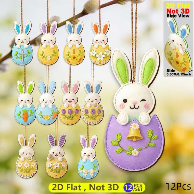 

12/24Pcs Wooden Easter Rabbit Decorative Hanging Set 2D Diy Easter Rabbit Holiday Party Home Decoration Hanging Ornament A1