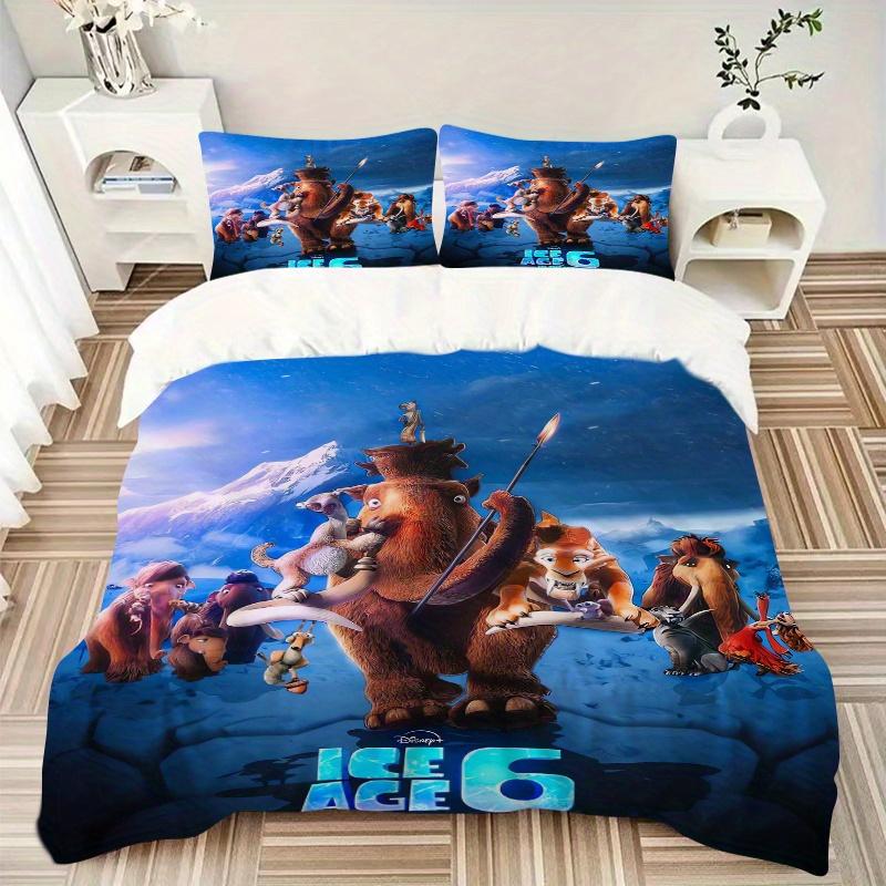 3pcs Ice Age Printed Quilt Set, Includes 1 Quilt Cover and 2 Pillowcases, Machine Washable, Suitable for All Seasons.Q057