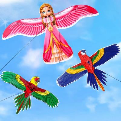 Mini Angelrute Drachen für Kinder Lebhafter Schmetterling Schwalbe Papagei Einfach zu fliegen Familie im Frühling Outdoor Spaß Sportspielzeug Drachen