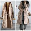 Kadın Çin Tarzı Patchwork Renk Parkas V Yaka Uzun Kollu Kış Sıcak Mont Keten Vintage Gevşek Parkas