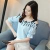 Slash Neck Off Shoulder Applique Casual Blouse Summer New Princess Sleeve Solid Color Slim Chiffon Shirt Women's Female