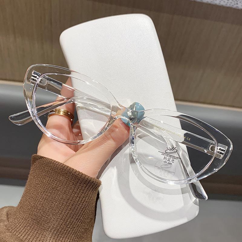 Glasses Danyang Cat Eye Women S Anti-Blue Light Retro Plain Glasses Frame Cold Brown Myopia Glasses Tr90 Frame Feeling