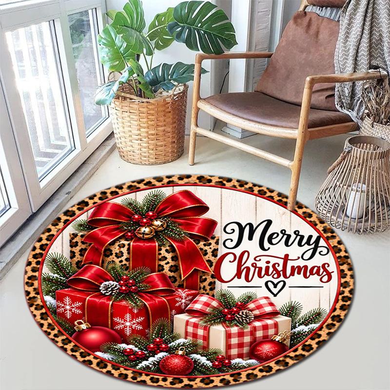 Cute Christmas Day Gift Bell Santa Claus Snowman Christmas Tree round rug Home Soft Decorative Anti slip Chair Mat Carpet Outdoor Floor Mat Carpet 16