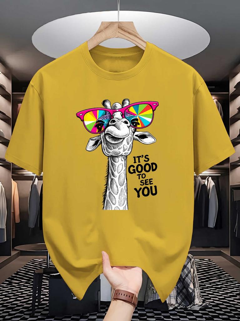 Unisexs Crew Neck T Shirt Funny Hip Giraffe Bright Sunglasses It Is Good To See You Graphic Short Sleeve Casual Cotton Street Tees