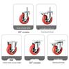 Medium Aluminum Core Swivel Caster - Red High-Temp Resistant (200°C) - 3", 4", 5" Double-Axis Silicone Wheels