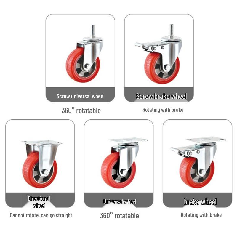 Medium Aluminum Core Swivel Caster - Red High-Temp Resistant (200°C) - 3", 4", 5" Double-Axis Silicone Wheels