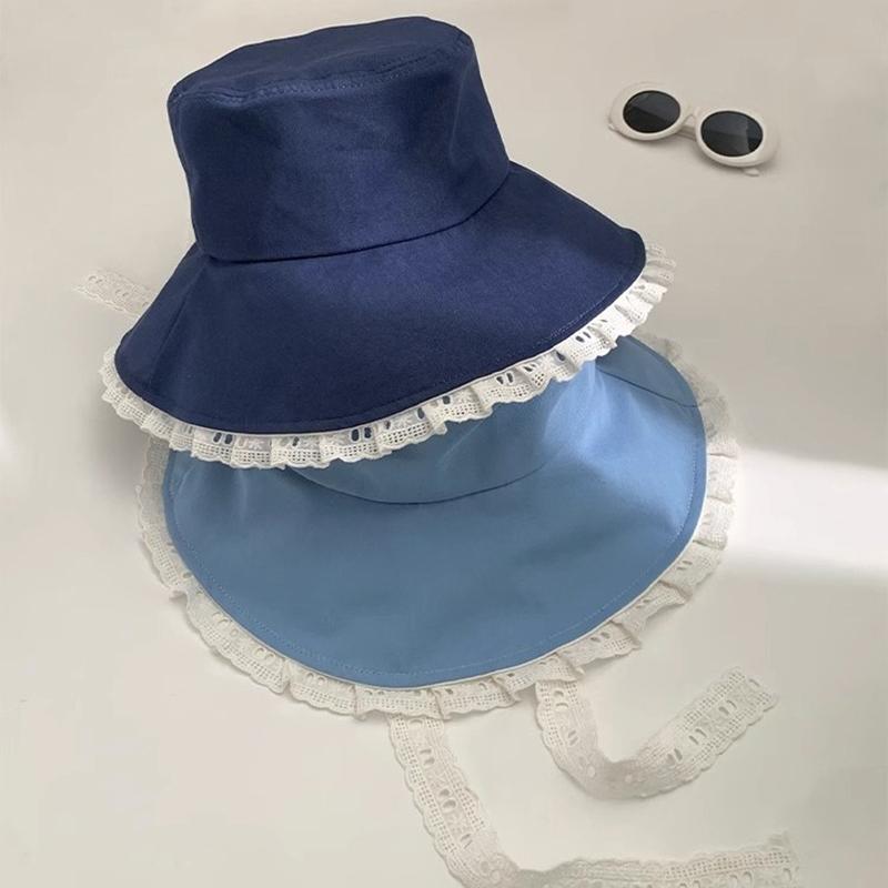 Korean Style Sweet Lace Splicing Large Brim Fishing Cap Women's Spring Summer Fresh Outdoor Sunshade Hat Mountaineering Hat