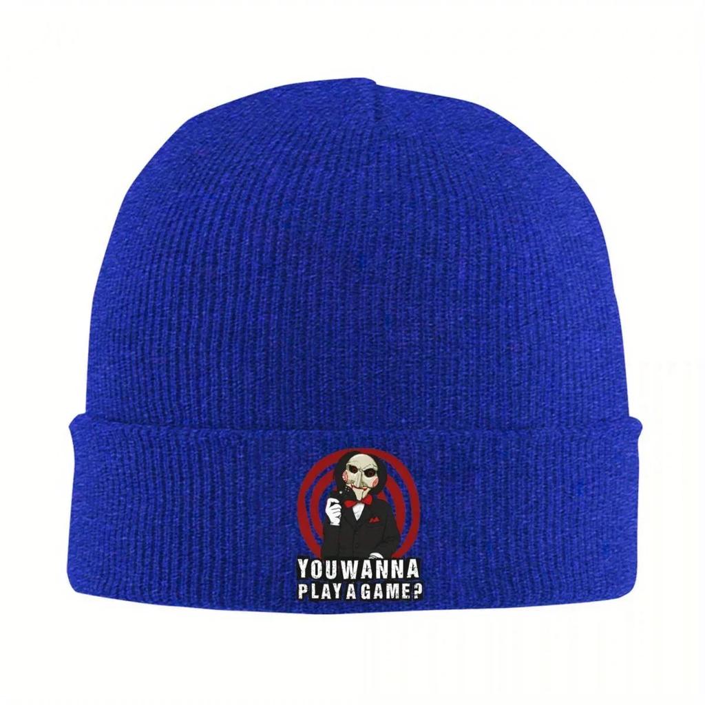 New Saw You Wanna Play A Game Knitted Caps For Women Unisex Beanie Winter Hats Acrylic Horror Movie Billy Hip Hop Cap