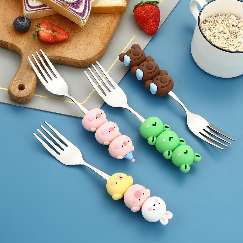 2304 Stainless Steel Cartoon Spoon Fork - Stackable, Cute, Kids' Christmas Soup Utensil