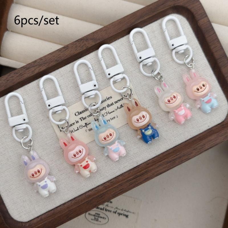 6pcs Labubu Keychains Women Bag Pendants Car Keychain Jewelry