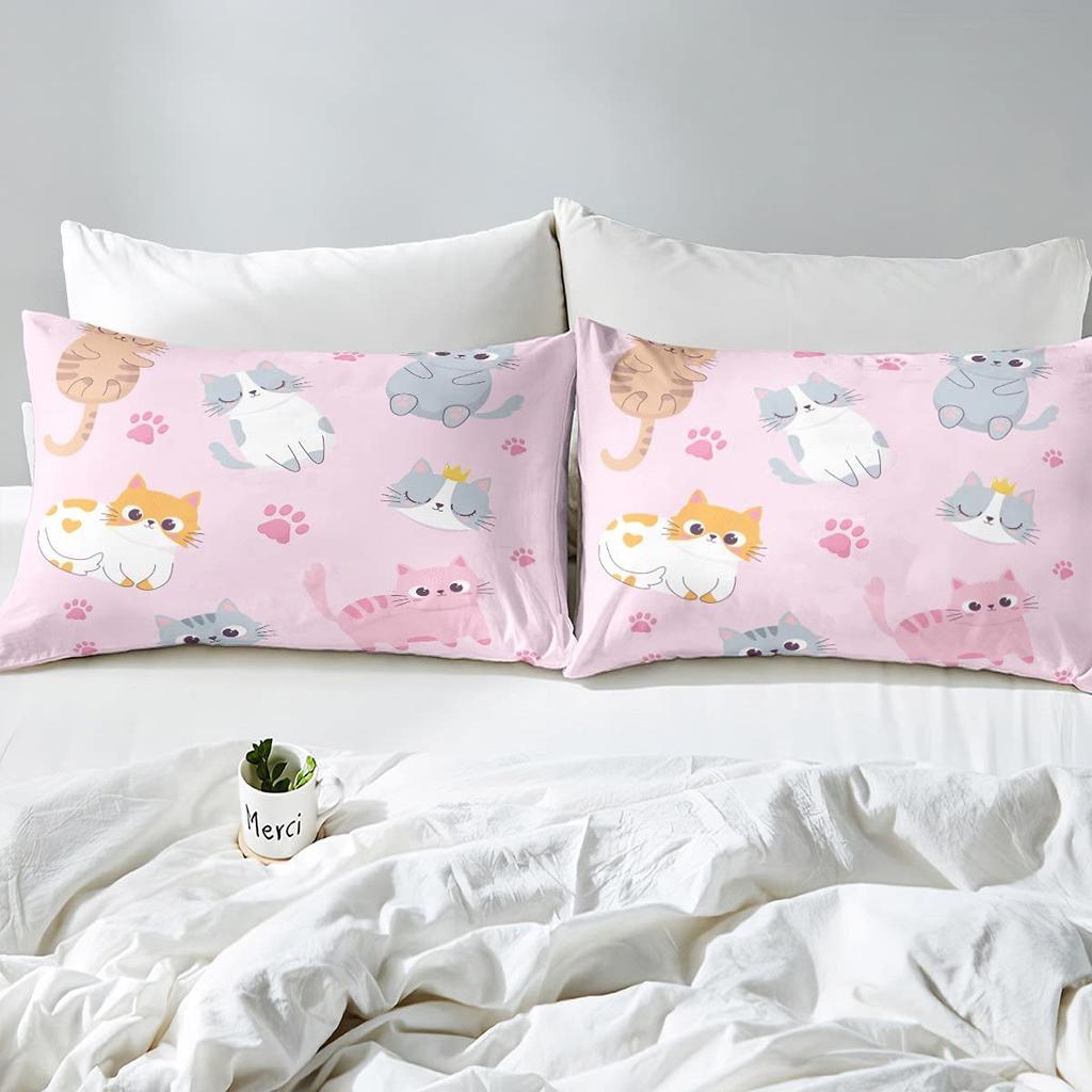 Cartoon Animal Cat Pattern Bed Hat Four-Piece Bedding Set Bedroom Dormitory Bedding Decoration