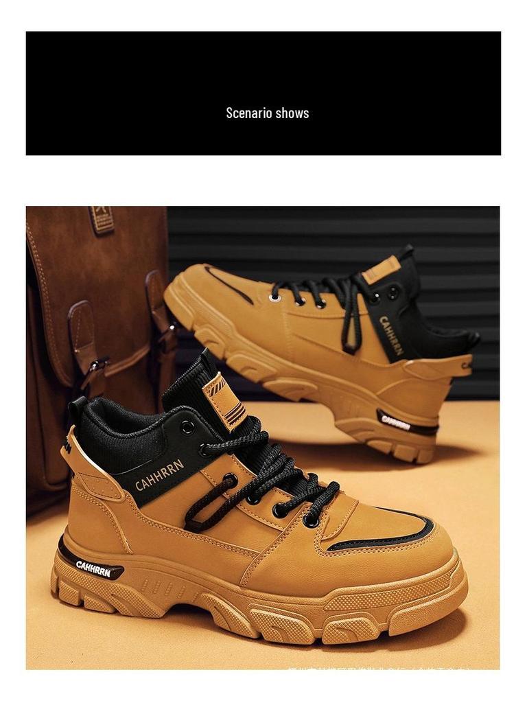 Men's High-Top Autumn 2025 British Workwear & Sports Boots – Trendy, Fleece-Lined, Winter Cotton Shoes