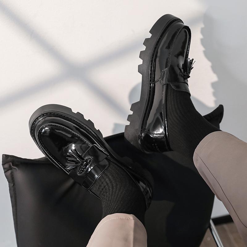 Korean Style Handmade Production Men's Tassel Design Casual Loafer Gathering Comic Exhibition Thick Soled Round Toe Shoe