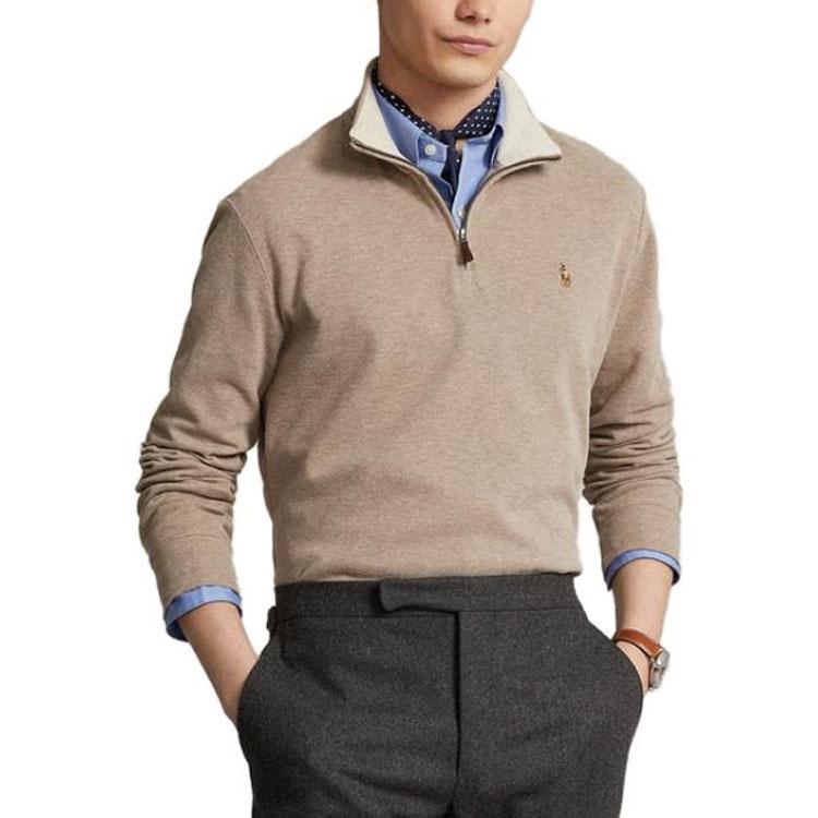 Polo Ralph Lauren FW23 Solid Color Logo Embroidered Casual Pullover Sweatshirt Men Sweatshirt Brown MNPOKNI16823251-200