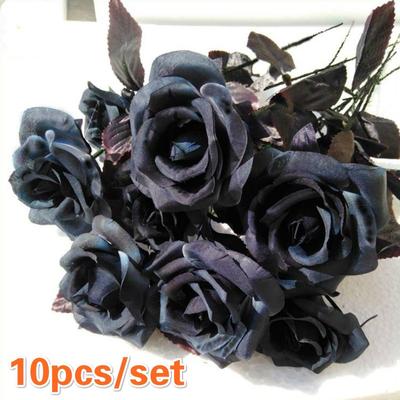 10 teile/satz Künstliche Schwarze Rose Bouquet Halloween Hause Simulation Schwarze Rose Gefälschte Blume Hochzeit Par