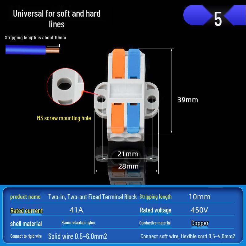 6-Square High-Power Push-Type Wiring Terminal Connector