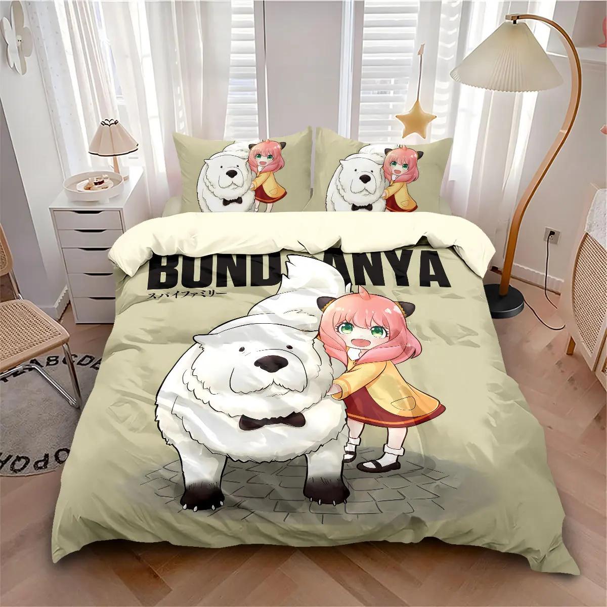 Ensemble de literie avec impression d'anime Spy x Family Ensemble de housse de couette Anya Forger Mignonne et taies d'oreiller pour adolescents Simple/Double/King 150X200CM-3PCS