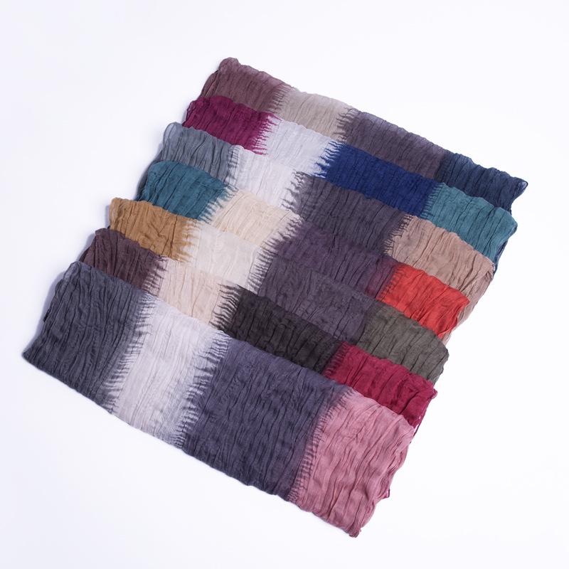 Bali Yarn Printing Scarf Color Matching Color Contrast Imitation Hand-Painted Tie-Dye Twist Wrinkled Scarf