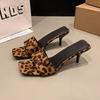 2025 new super high leopard print word with sandals female spice sexy high heels open-toed temperament square head cool slippers