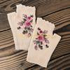 49MD Knit Fingerless Gloves Fall Winter Floral Embroidery Half Finger Cycling Mittens