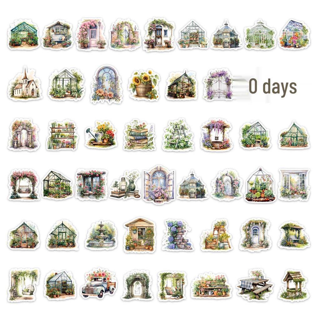 50 Watercolor Garden Cottage Stickers for Luggage and Notebooks - DIY Decorative Graffiti