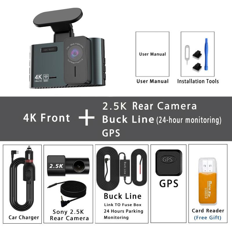 Front 4K And Rear 2.5K Dash Cam Built In WIFI GPS Dual Lens Mini CAR DVR 24H Parking Monitor Black Box Room Camera Night Vision