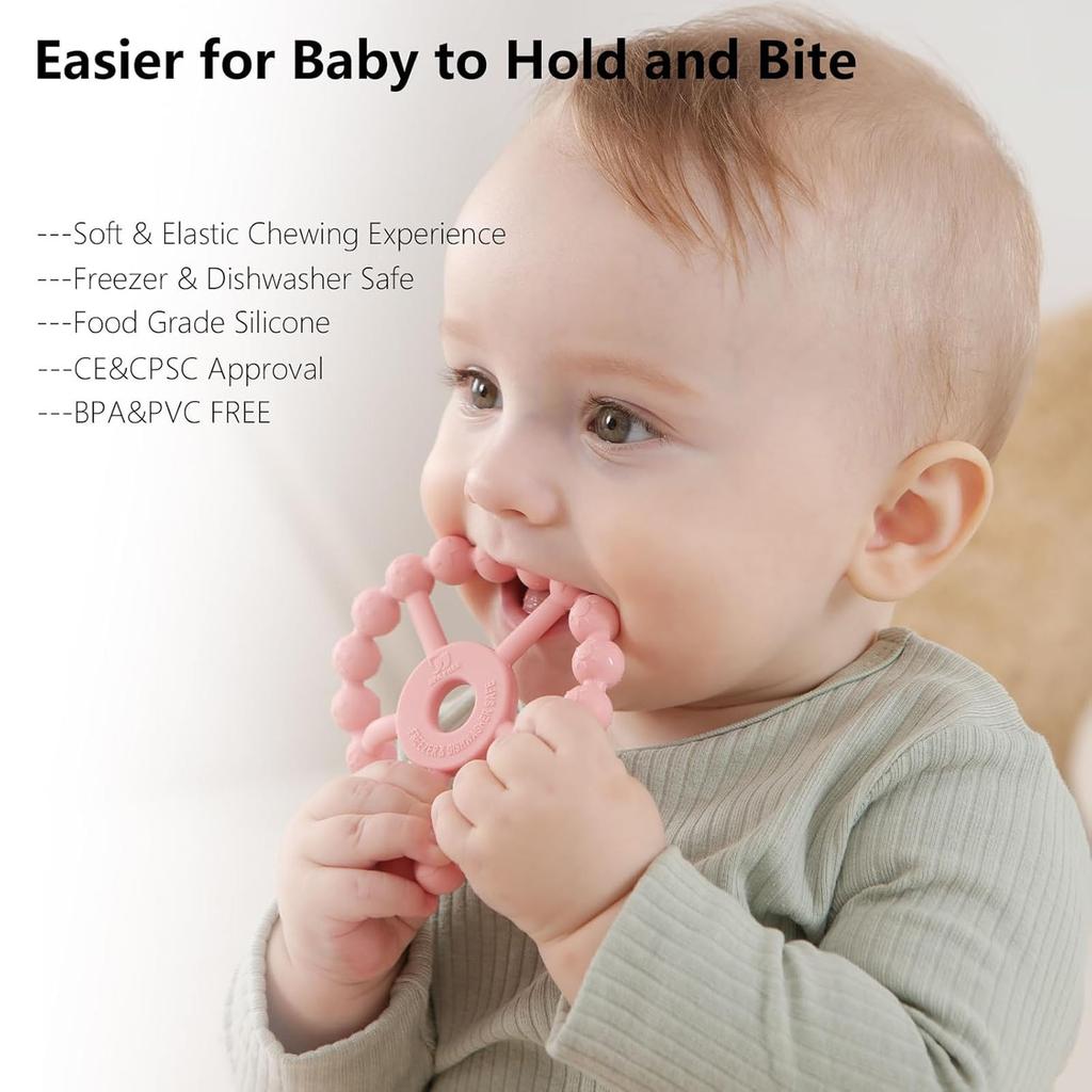 Baby-Zahnen-Spielzeug-Set - 3 Silikon-Beißringe, BPA-frei, leicht zu greifen & zu reinigen, fördert die Hand-Auge-Koordination, für Säuglinge ab 3 Monaten