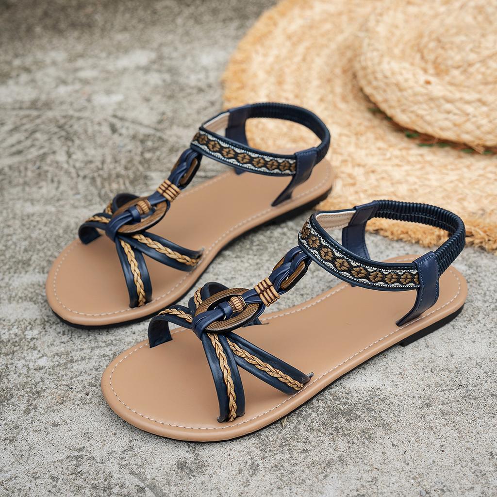 Fashion Women's Sandals Mix Color Women Summer Sandals Flat Heels Summer Shoes Woman 2025 Beach Footwear Female Retro Sandalias Mujer