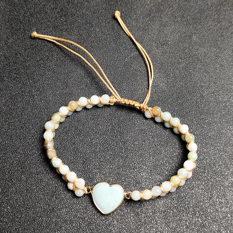 4mm Amazon stone woven bracelet, peach heart shape, stone accessories, adjustable bracelet