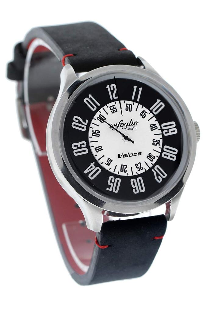 Veloce Bianconero Trifoglio Italia VELOCE BIANCONERO VL411SSBW Automatické otočné kotoučové hodinky Monochromatický ciferník Nubukový kožený pásek Černá Retro Vintage