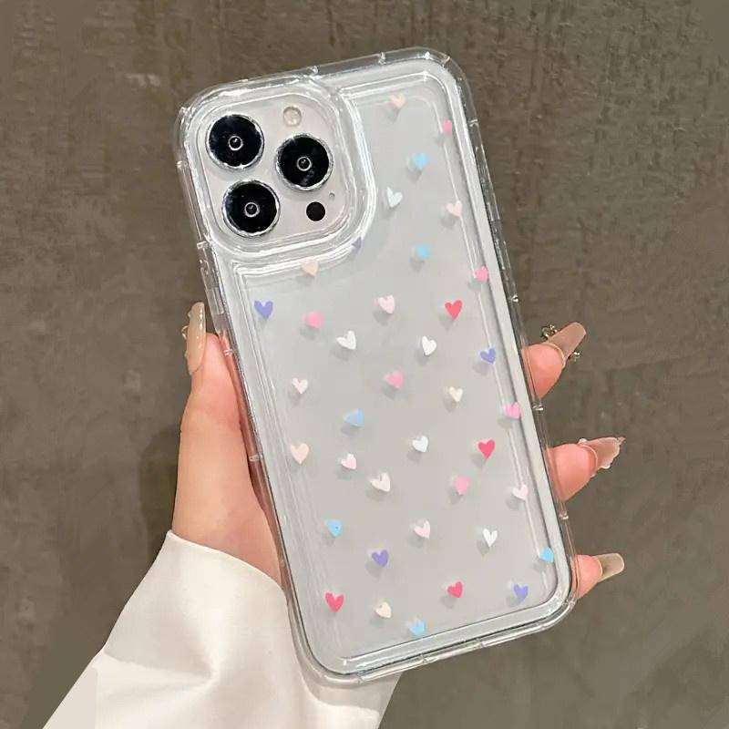 Love Heart Soft Clear Phone Case For iPhone 16 16e 15 14 Pro Max 11 13 12 Mini XR XS 7 8 16 Plus SE2 Anti-fall Shockproof Cover
