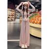 2025 Trendy Pink Striped Casual Outfit for Women: Two-Piece Petite Set for Early Autumn