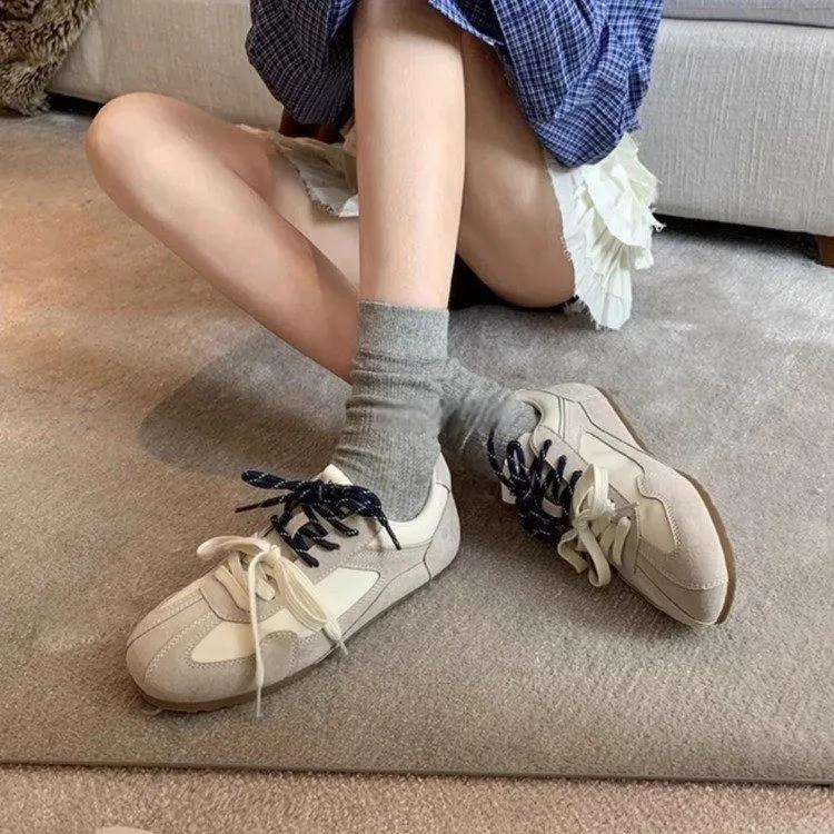 Fashion Women's Sneakers Thin-soled Designer Shoes New Wine Red Retro Cow Leather Splicing Design Walking Shoes Skeleton Correction 40