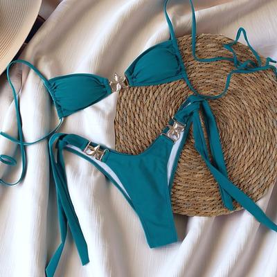 Conjunto de Bikini Sexy para Mujer con Tirantes Estrella de Mar Traje de Baño Cordón Metálico Cintura Baja Conjunto de Traje de Baño Sexy
