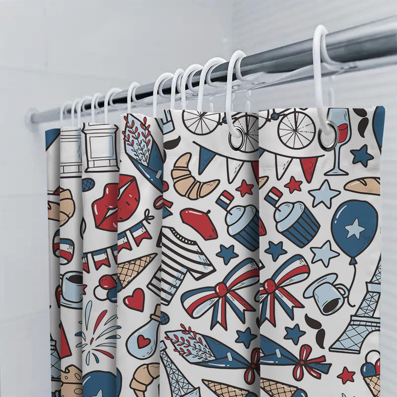 Vintage French Style Shower Curtain With Eiffel Tower Paris Icons: Waterproof Decorative Bathroom Liner For Kids Home Gift