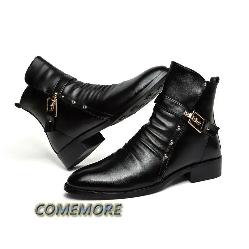 2024 Herren Lederstiefel Spitzmode Britisch Hohe Qualität High Top PU Business Schuhe Lässig Herbst Winter Herrenstiefel Schwarz