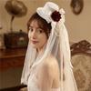 Chain Detail Mini Top Chiffon Rose Hat Rose Decoration Retro Small Top Hat  Daily Wear