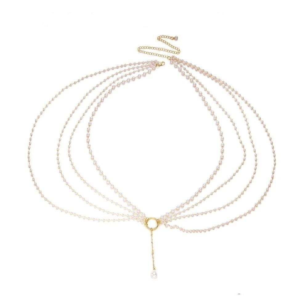 Baroque Style Faux Pearl Pendant Necklace Minimalist Design Body Jewelry  Sweater Accessories