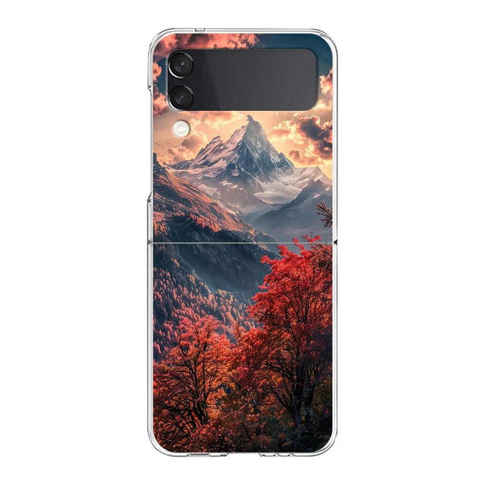 Phone Cover For Samsung Galaxy Z Flip 6 5 4 Case Transparent For Samsung Z Flip 3 Hard PC Foldable Shell Mountain Forest Capas