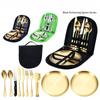 1 SET/10 BUCĂȚI veselă de exterior din oțel inoxidabil, set veselă portabil pentru camping, picnic, grătar, cuțit de steak, furculiță, lingură, farfurie