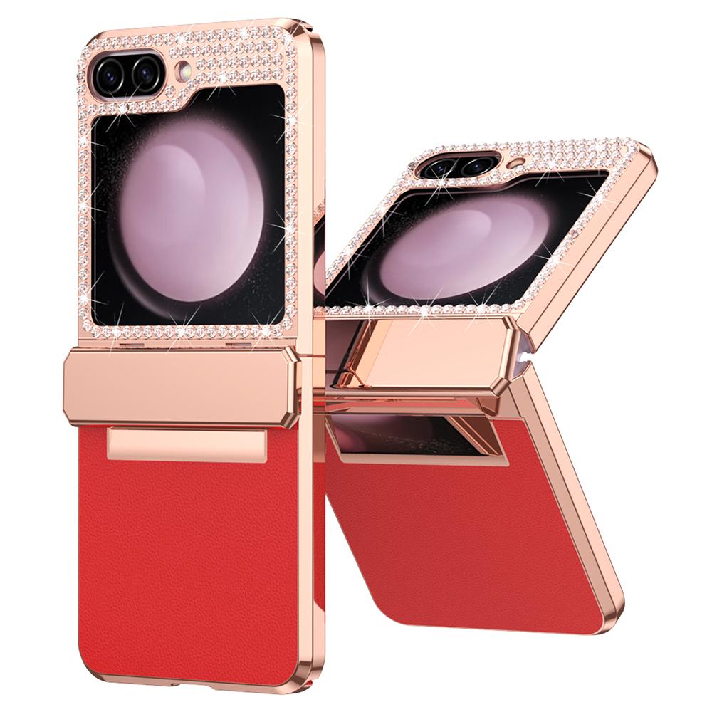 For Samsung Galaxy Z Flip7 FE 5G/Flip6 5G Case Rhinestone Decoration Electroplating PU Leather+PC Phone Cover