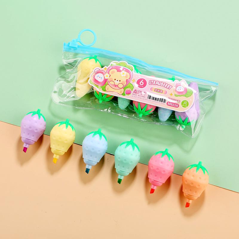 Set di 6 Mini Pennarelli Fluorescenti - Design Carino a Cartone Animato, Perfetti per Studenti delle Elementari. Evidenziatori Piccoli, Portatili e Colorati.