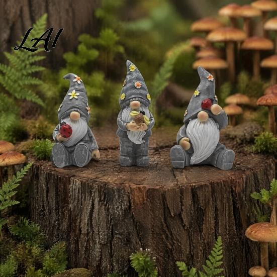 Decorative Yard Sculptures Halloween Garden Gnome Figurine Vintage Flower Mushroom Elf Dwarf Statue Patio Tabletop Ornaments for Yard Waterproof