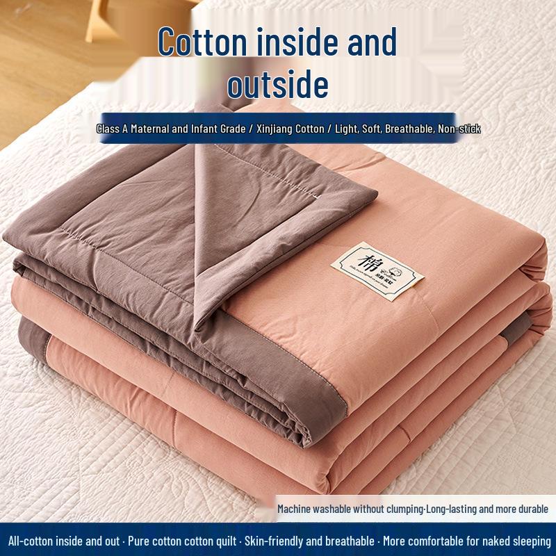 Tvättat täcke i ren bomull - Mjukt, lättviktigt, andningsbart, perfekt för sommaren, finns i enkel- och dubbelstorlek.