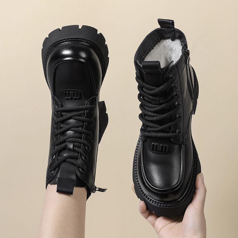 Women's lightweight comfortable cold warm padded snow boots non-slip wear outdoor leisure sports leather waterproof Martin cotton boots